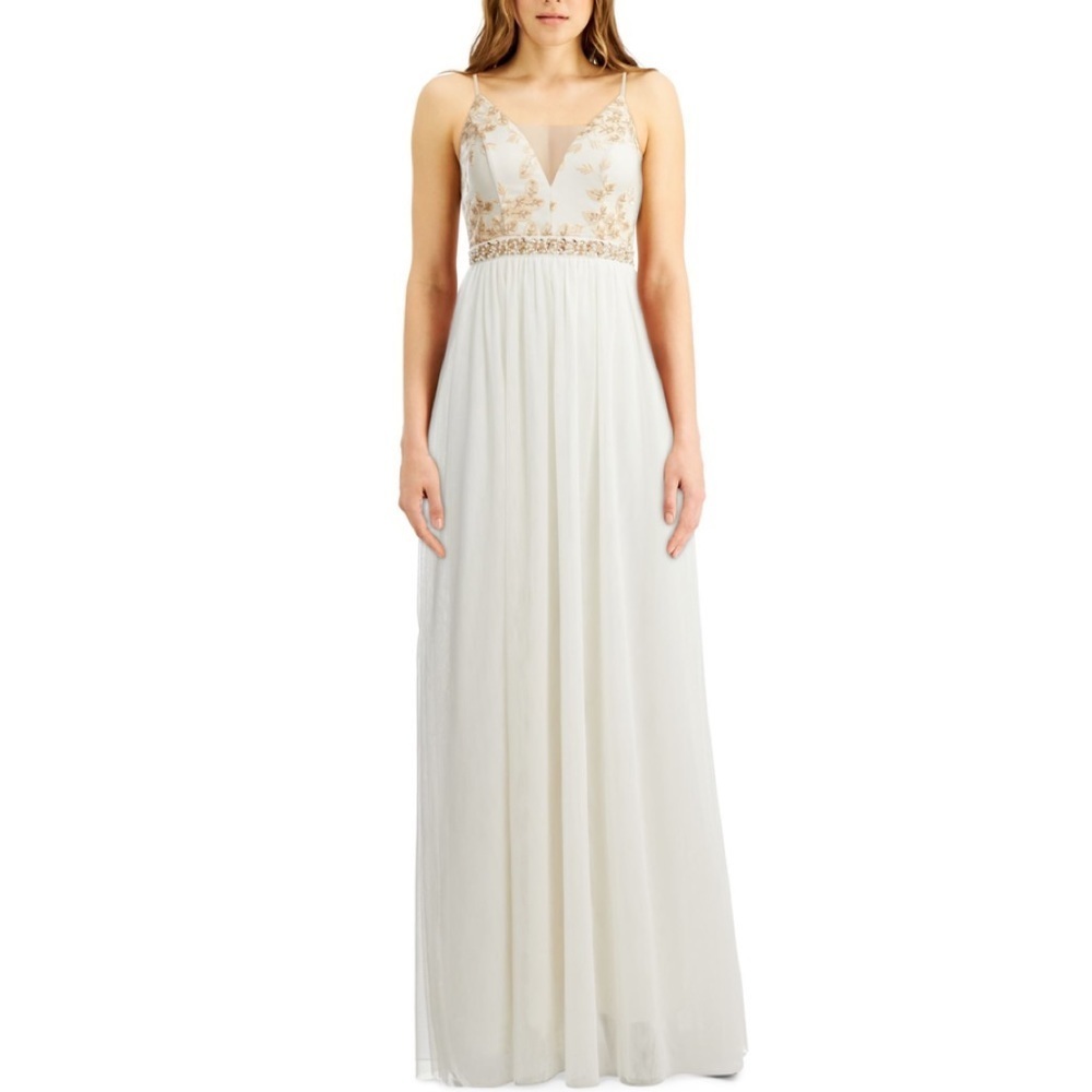 Emerald Sundae Metallic-Bodice Ball Gown, Champagne